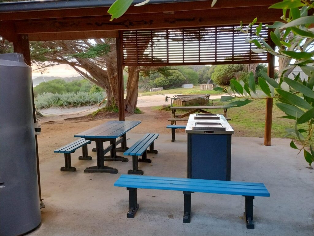 Killiecrankie Picnic Area Facilities, with Oakridge Holiday House, Flinders Island, Tasmania.